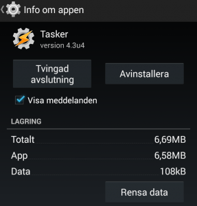 Rensa data för Tasker